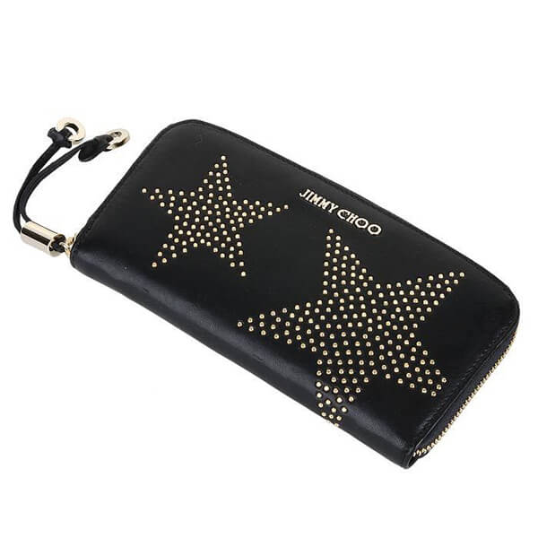 JIMMY CHOO ジミーチュウコピー Filipa スタースタッドラウンドファスナー長財布 142FILIPALTS-BLACK